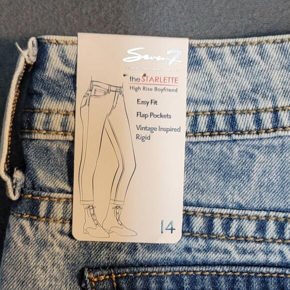 NWT Seven7 Women's Blue Jeans High Rise Boyfriend Size 14 Rolled Cuff Hem - Picture 5 of 15